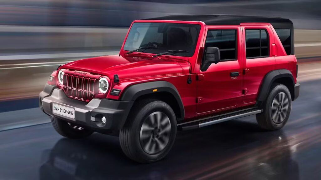 Mahindra Thar ROXX STAR EDN exterior with piano black grille and alloys